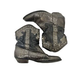 Snakeskin Pewter Leather Western Boots with Studs
